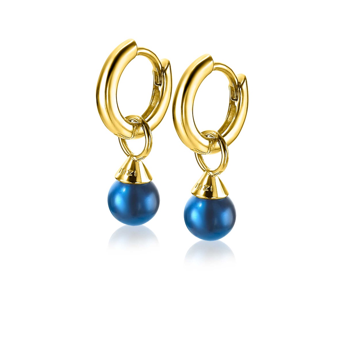 ZINZI gold plated zilveren oorbedels parels blauw 6mm ZICH1749BG (zonder oorringen)