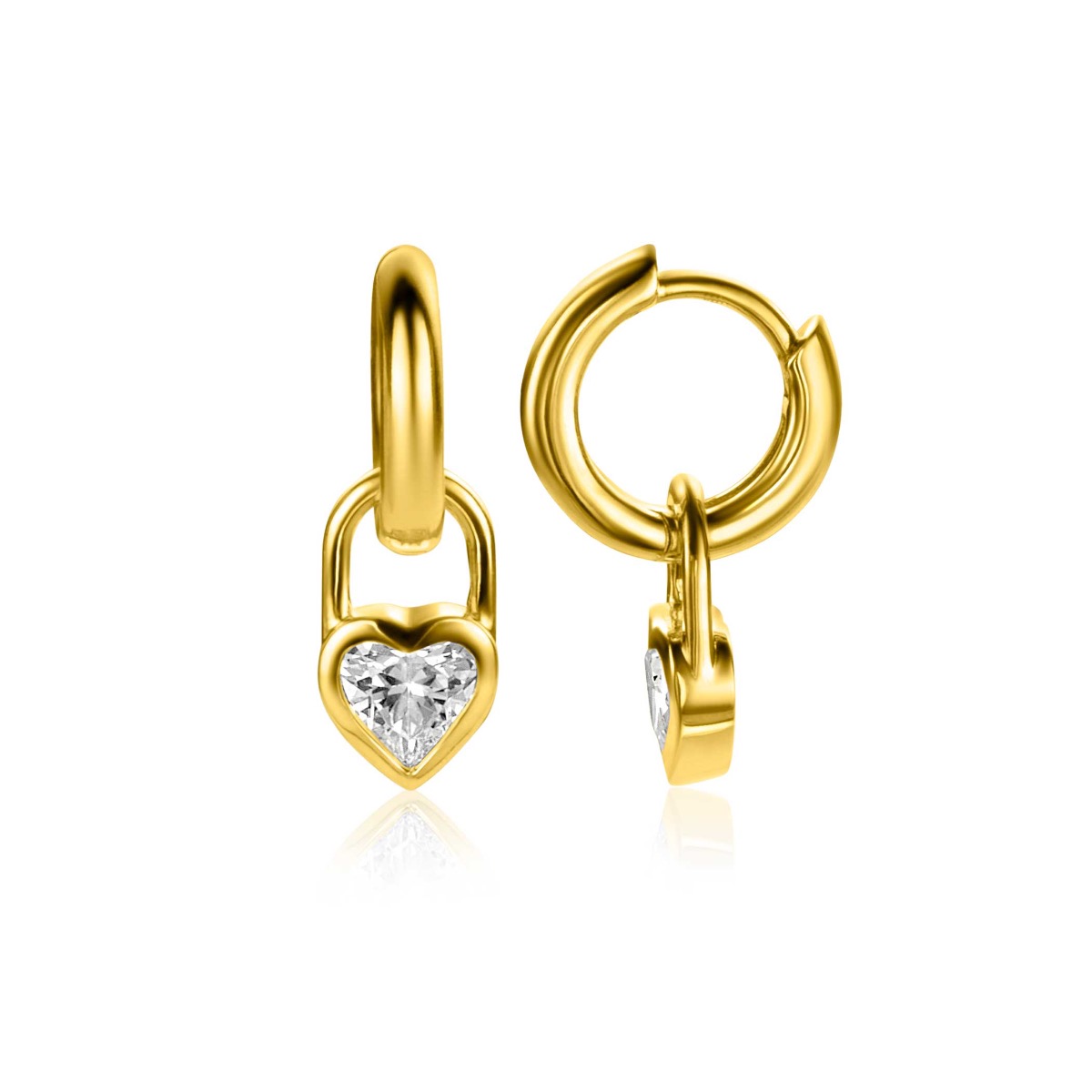 ZINZI gold plated zilveren oorbedels hart met witte zirconia 12mm ZICH2306 (zonder oorringen)