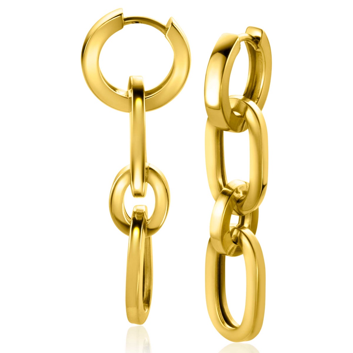 ZINZI gold plated zilveren oorbedels drie paperclip schakels 35mm ZICH2351G (zonder oorringen)