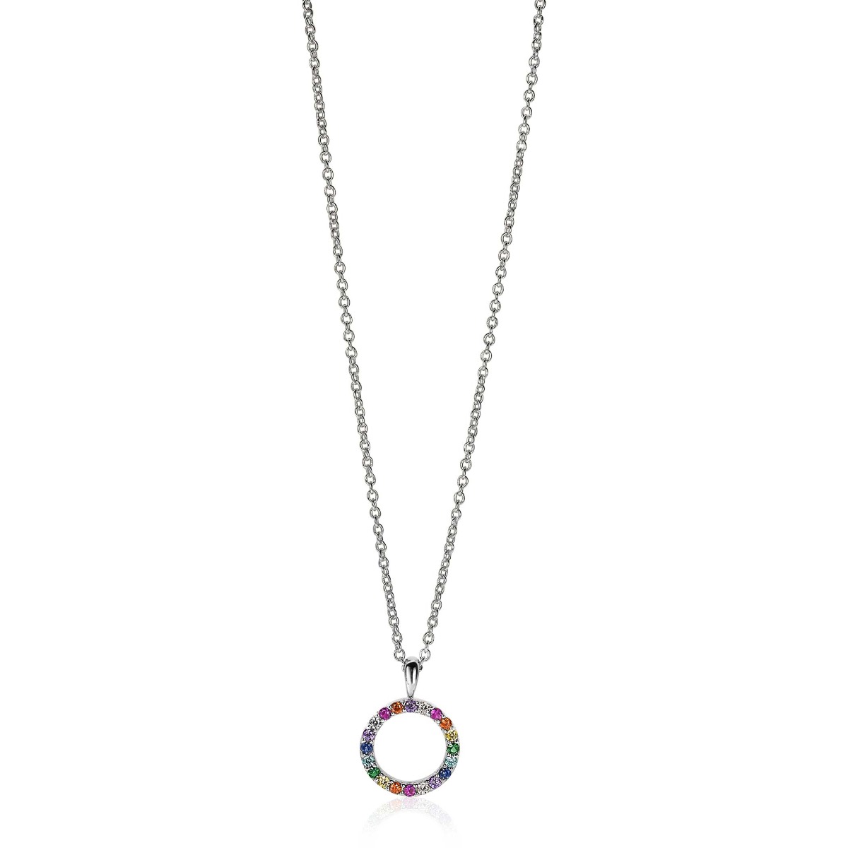 ZINZI zilveren hanger 12mm bezet met regenboog kleurstenen ZIH2170Z (zonder collier)