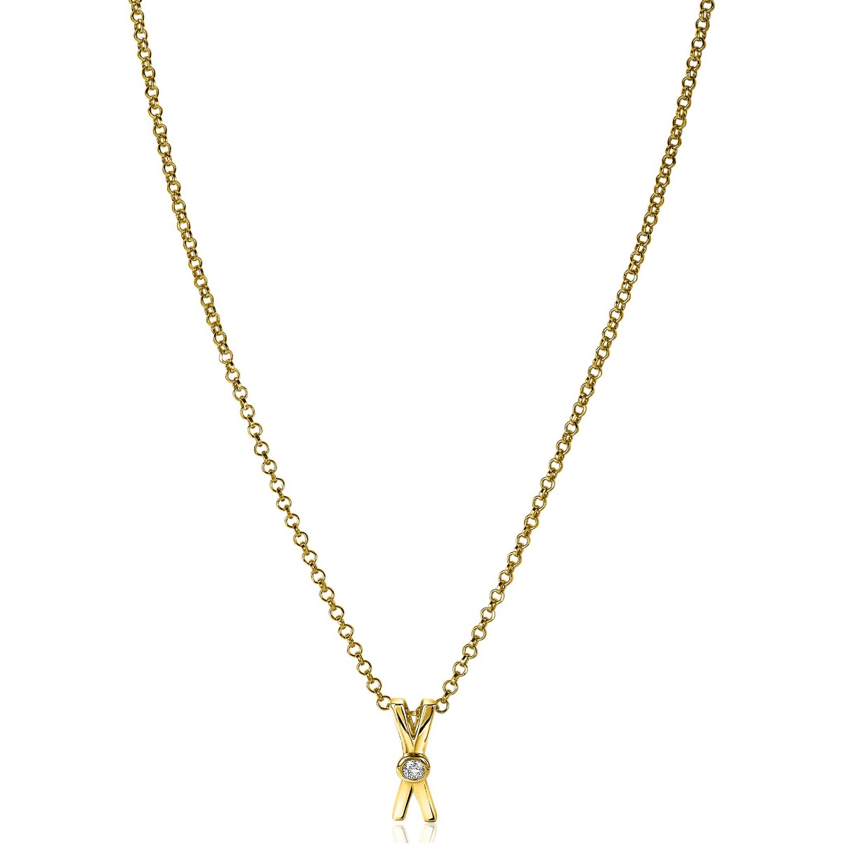 ZINZI zilveren hanger extra 14K geel verguld X-vorm witte zirconia ZIH2194Y (zonder collier)