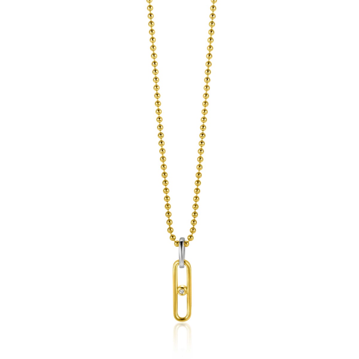 ZINZI gold plated zilveren ovale hanger 20mm met witte zirconia ZIH2300 (zonder collier)