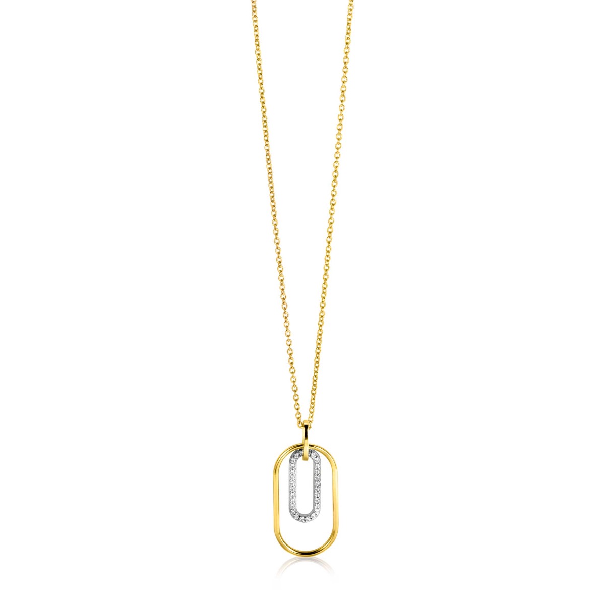 ZINZI gold plated zilveren ovale hanger 32mm bezet met witte zirconia's ZIH2329 (zonder collier)