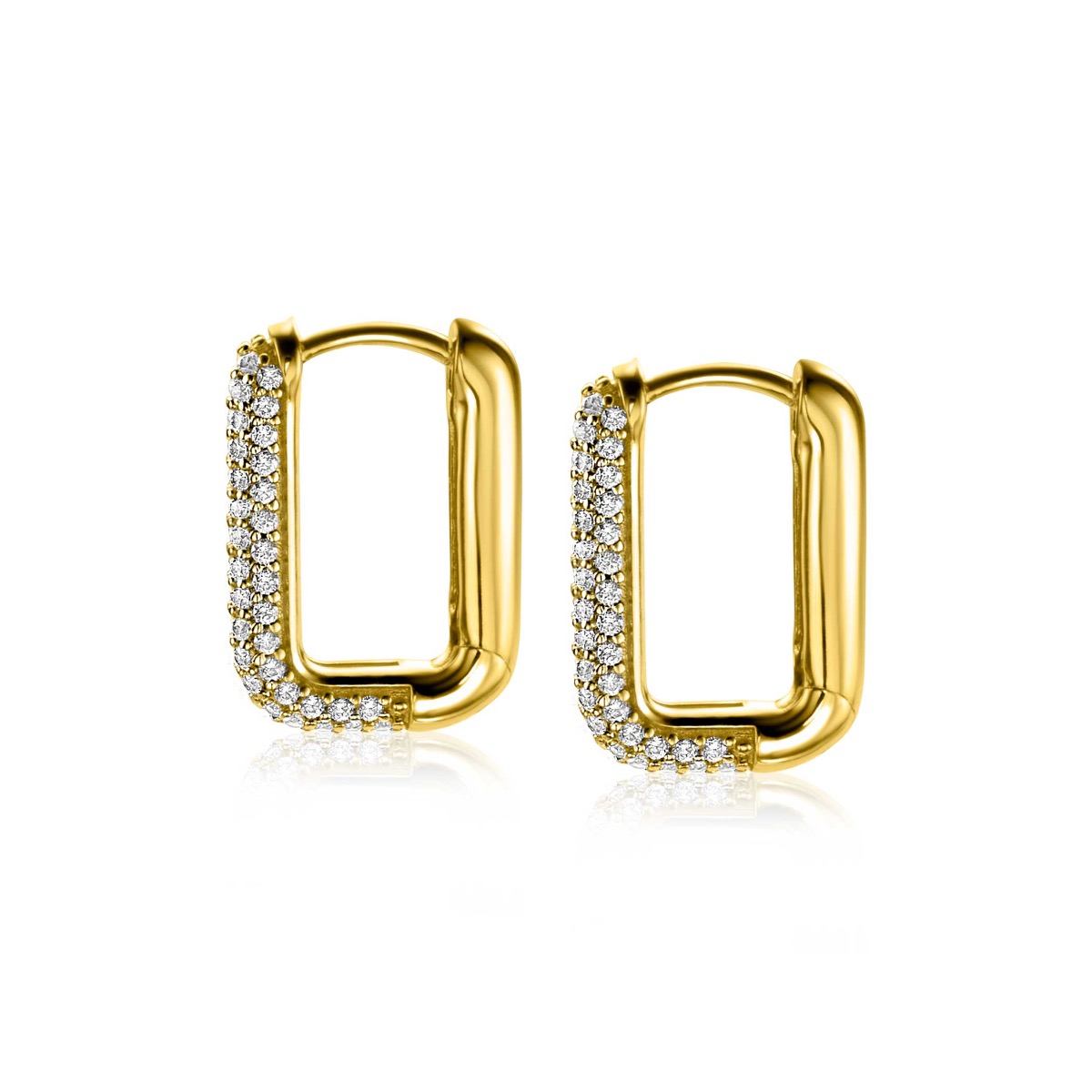 ZINZI gold plated zilveren luxe oorringen 18x3mm rechthoekig met witte zirconia's ZIO2222Y