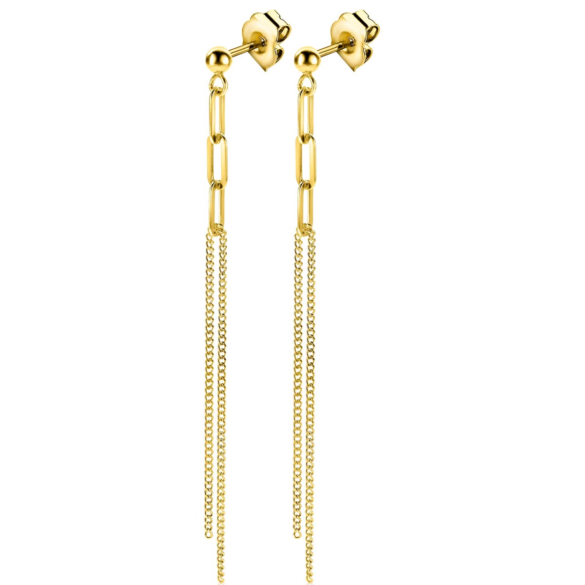 ZINZI zilveren oorstekers extra 14K geel verguld dubbele ketting en paperclip schakel 85mm ZIO2262G