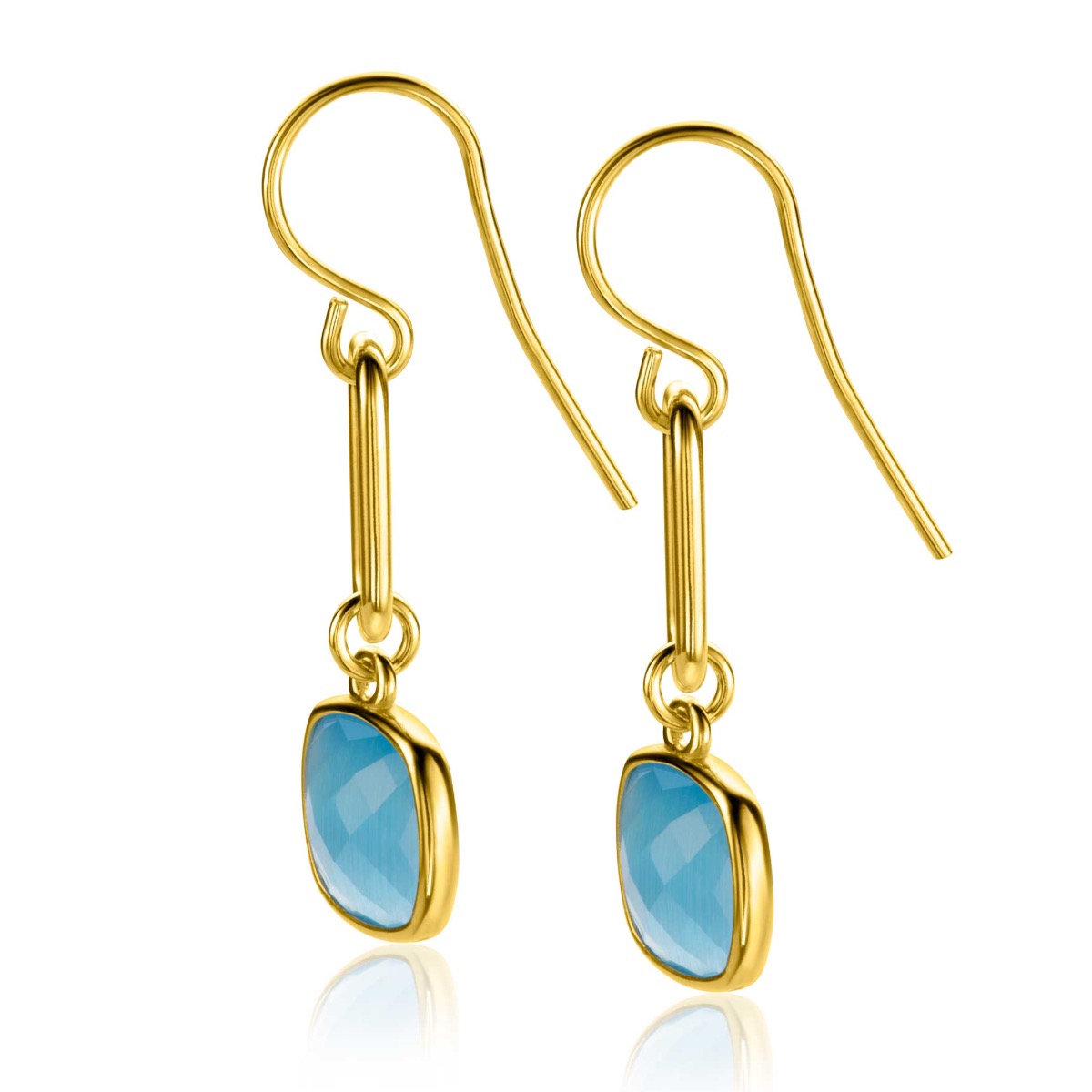 ZINZI gold plated zilveren oorhangers 35mm met paperclip schakel en turquoise kleursteen ZIO2332