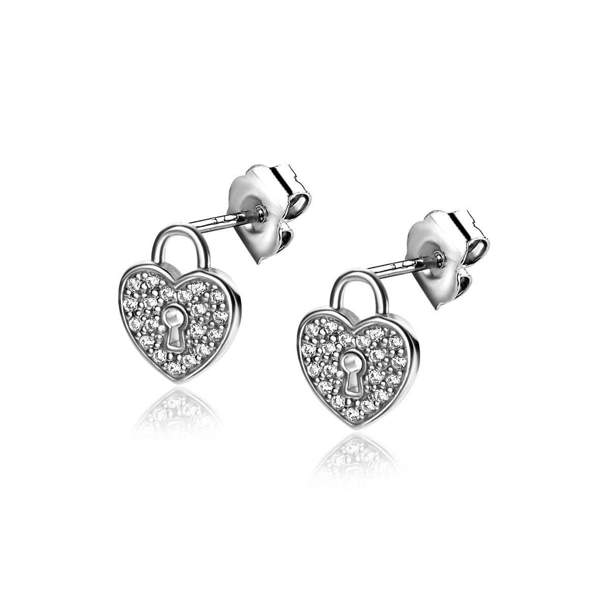 ZINZI zilveren hart oorstekers (10mm), met trendy sleutelgat en bezet met witte zirconia's ZIO2400